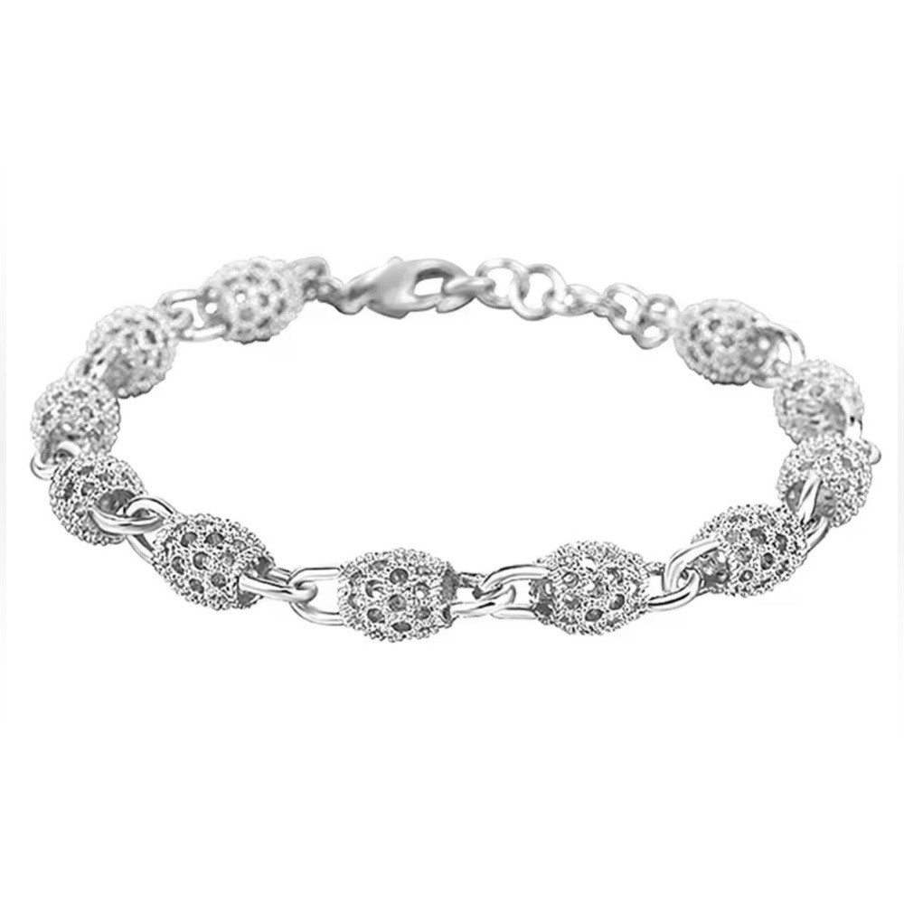 NIB S925 Sterling Silver Flower Beads Bracelet Hollow Ball Adjustable Chain - Picture 7 of 13